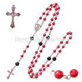 Rosário de coral vermelho de alta qualidade, cruz religiosa cruz católica oração colar